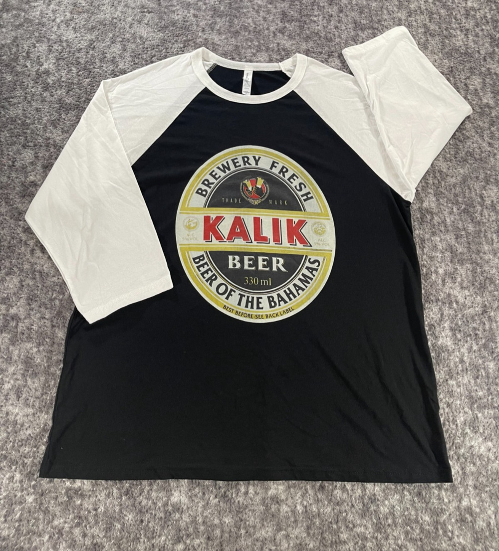 Bella + Canvas Kalik Beer Bahamas Men's XL Black White 3/4 Sleeve Raglan Tee